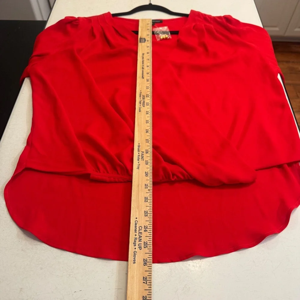 Boston Proper Wrap Blouse Womens Large Red New Embellished Cuff V-Neck Top - Picture 5 of 8